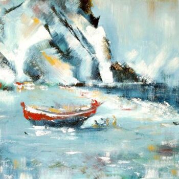 Peinture intitulée "La barque rouge" par Alexandre Lepage, Œuvre d'art originale, Huile