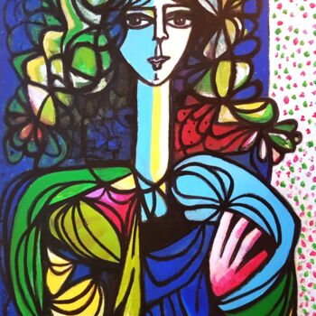 Painting titled "Femme Fleur" by Alexandre Lepage, Original Artwork, Acrylic