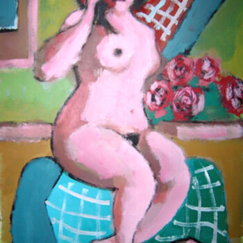 Painting titled "Rose" by Alexandre Lepage, Original Artwork, Acrylic Mounted on Wood Stretcher frame