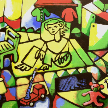 绘画 标题为“L'enfant dans sa ch…” 由Alexandre Lepage, 原创艺术品, 丙烯 安装在木质担架架上