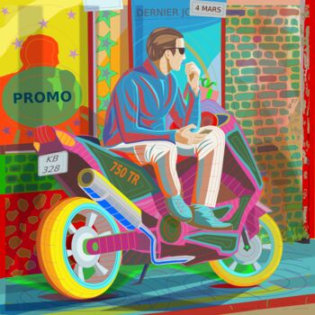Digital Arts titled "Le motard" by Alexandre Simon, Original Artwork, Digital Painting