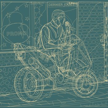 Arte digitale intitolato "Le motard, vue fila…" da Alexandre Simon, Opera d'arte originale, Pittura digitale