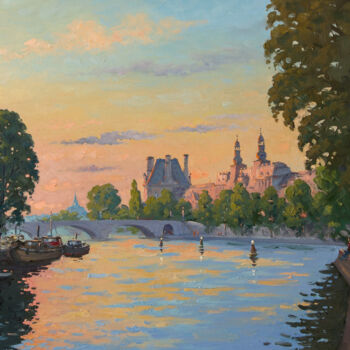 Painting titled "Evening, Louvre" by Alexander Alexandrovsky, Original Artwork, Oil