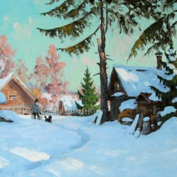 Painting titled "Winter. Bathhouse" by Alexander Alexandrovsky, Original Artwork