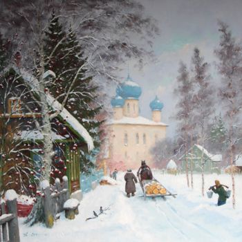 Ζωγραφική με τίτλο "Kargopol. Winter day" από Alexander Alexandrovsky, Αυθεντικά έργα τέχνης, Λάδι