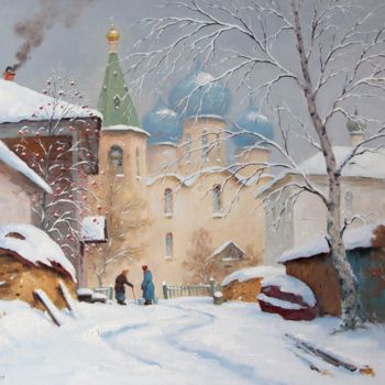 Schilderij getiteld "Kholomogory town" door Alexander Alexandrovsky, Origineel Kunstwerk, Olie