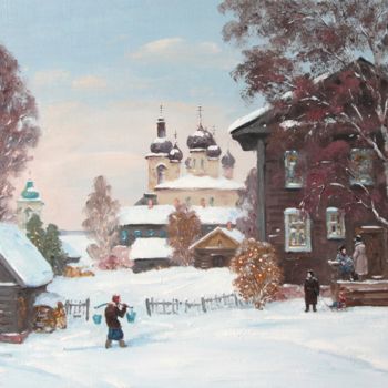 Pittura intitolato "Goritsy Village" da Alexander Alexandrovsky, Opera d'arte originale, Olio