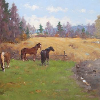 Pintura titulada "Horses in Maryino" por Alexander Alexandrovsky, Obra de arte original, Oleo