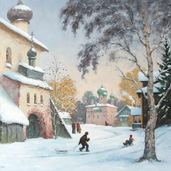 Peinture intitulée "Kargopol in winter" par Alexander Alexandrovsky, Œuvre d'art originale, Huile