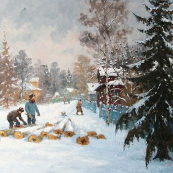 Картина под названием "Ravdino Village, wi…" - Alexander Alexandrovsky, Подлинное произведение искусства, Масло
