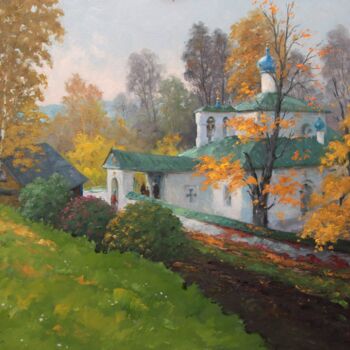 Peinture intitulée "The church of Izbor…" par Alexander Alexandrovsky, Œuvre d'art originale, Huile