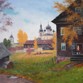 Painting titled "October in Village" by Alexander Alexandrovsky, Original Artwork, Oil