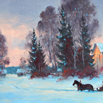Pittura intitolato "Sunday village" da Alexander Alexandrovsky, Opera d'arte originale, Olio