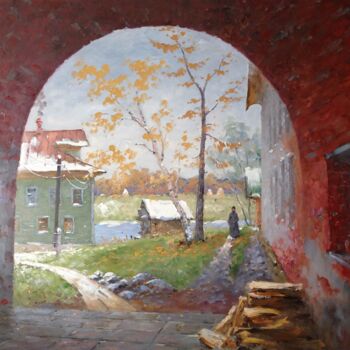 Painting titled "October. Snow" by Alexander Alexandrovsky, Original Artwork, Oil
