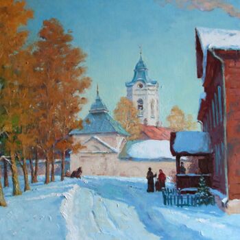 Malerei mit dem Titel "Red hotel in Koneve…" von Alexander Alexandrovsky, Original-Kunstwerk, Öl
