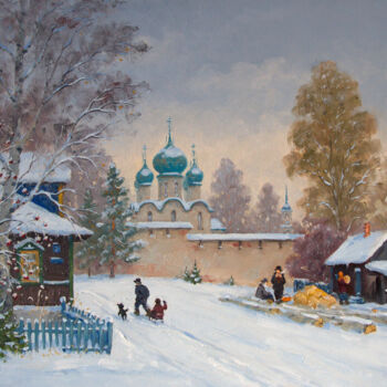 Malarstwo zatytułowany „Russian Winter, Tor…” autorstwa Alexander Alexandrovsky, Oryginalna praca, Olej