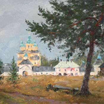 Painting titled "Convent in Konevets" by Alexander Alexandrovsky, Original Artwork, Oil