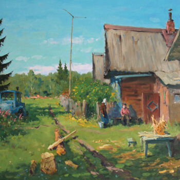 Schilderij getiteld "Mikhalyova Village" door Alexander Alexandrovsky, Origineel Kunstwerk, Olie