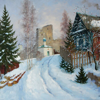 Malarstwo zatytułowany „Izborsk. Winter” autorstwa Alexander Alexandrovsky, Oryginalna praca, Olej