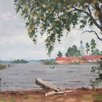 제목이 "Rain on Lake Selige…"인 미술작품 Alexander Alexandrovsky로, 원작, 기름
