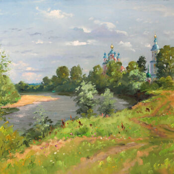 Schilderij getiteld "Riverbank Moksha. S…" door Alexander Alexandrovsky, Origineel Kunstwerk, Olie