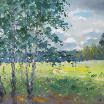 Painting titled "Birches. Summer day" by Alexander Alexandrovsky, Original Artwork, Oil