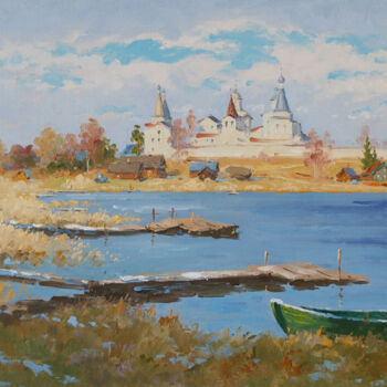 「Ferapontovo. Boat.…」というタイトルの絵画 Alexander Alexandrovskyによって, オリジナルのアートワーク, オイル