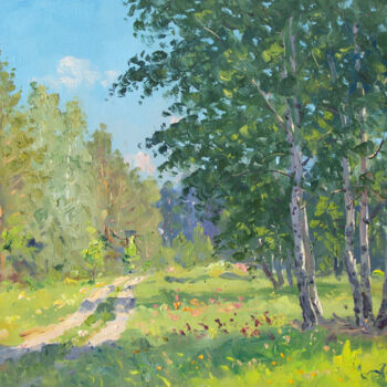 Painting titled "Road in forest. Sum…" by Alexander Alexandrovsky, Original Artwork, Oil
