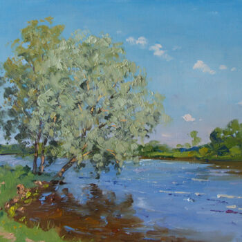 Painting titled "Morning on river in…" by Alexander Alexandrovsky, Original Artwork, Oil