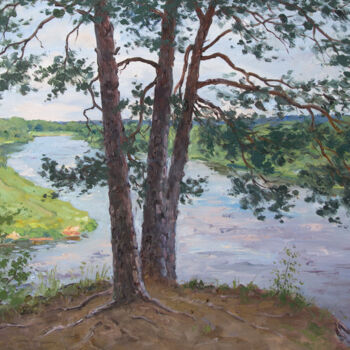 Malerei mit dem Titel "Pines on ledge" von Alexander Alexandrovsky, Original-Kunstwerk, Öl