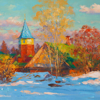 Malerei mit dem Titel "Zayanie Village. Ev…" von Alexander Alexandrovsky, Original-Kunstwerk, Öl