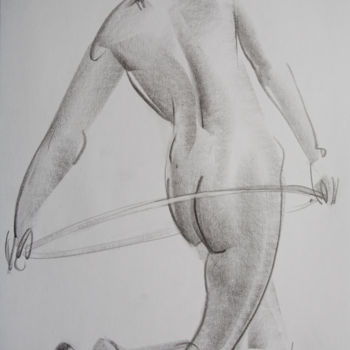 Drawing titled "Nude with hoop №15" by Alexander Glazkov, Original Artwork, Graphite