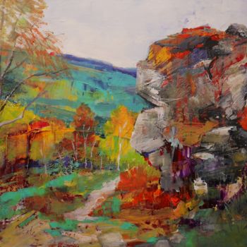 Peinture intitulée "Cliffs in Peak Dist…" par Alexandra Ghimisi, Œuvre d'art originale, Acrylique Monté sur Panneau de bois