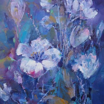 Painting titled "Lilies in blue" by Alexandra Ghimisi, Original Artwork, Acrylic