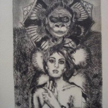 Painting titled "mujer y gorila" by Alex Barretto, Original Artwork