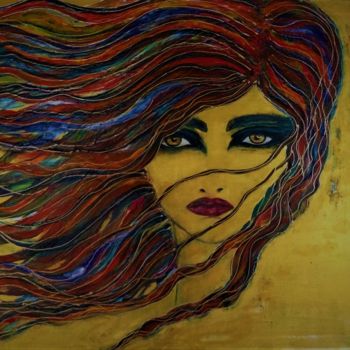 Painting titled "red hair woman" by Alexandra Simanndani, Original Artwork, Acrylic
