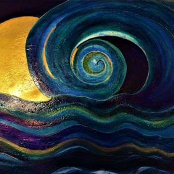 Painting titled "the moon and wave" by Alexandra Simanndani, Original Artwork, Acrylic