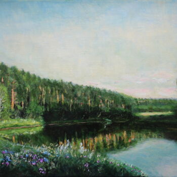 Schilderij getiteld "Evening on the river" door Alexey Beregovoy, Origineel Kunstwerk, Olie