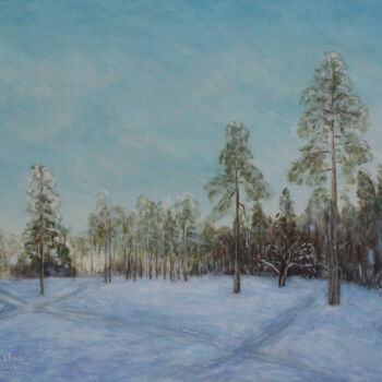 Painting titled "Winter Silence" by Alexey Beregovoy, Original Artwork, Oil Mounted on Wood Stretcher frame