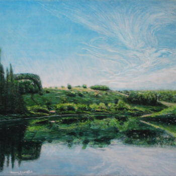 Painting titled "Mysterious Sky Refl…" by Alexey Beregovoy, Original Artwork, Oil Mounted on Wood Stretcher frame