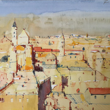 Painting titled "Cityscape-1" by Alexey Boukingolts, Original Artwork, Watercolor