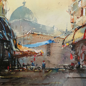 Pintura titulada "Cityscape-2" por Alexey Boukingolts, Obra de arte original, Acuarela