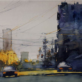 Painting titled "Cityscape-4" by Alexey Boukingolts, Original Artwork, Watercolor