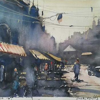 Painting titled "Cityscape-6" by Alexey Boukingolts, Original Artwork, Watercolor