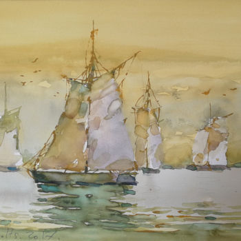 Schilderij getiteld "Sail-4" door Alexey Boukingolts, Origineel Kunstwerk, Aquarel