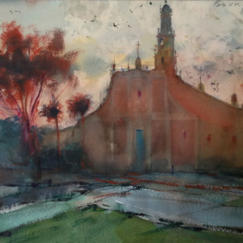 Malerei mit dem Titel "Cityscape-12" von Alexey Boukingolts, Original-Kunstwerk, Aquarell