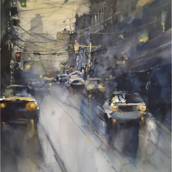 Painting titled "Cityscape-15" by Alexey Boukingolts, Original Artwork, Watercolor