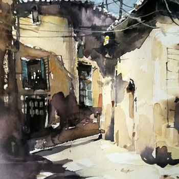 Painting titled "Cityscape-18" by Alexey Boukingolts, Original Artwork, Watercolor