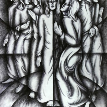 Drawing titled "Judas kiss" by Alexey Gladkikh, Original Artwork, Ink