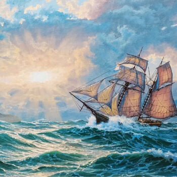 Картина под названием "On all sails" - Alexey Mazov, Подлинное произведение искусства, Масло